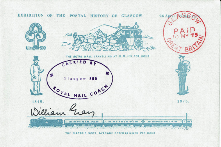 Glasgow 800 Cover Mail Coach Signed by LP